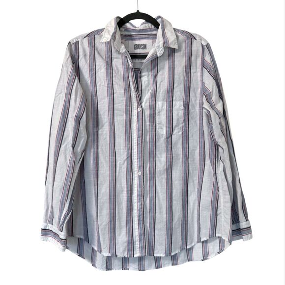 Frank & Eileen Grayson The Hero Button Up Shirt IDA White Blue Stripes Size 4 - Picture 1 of 7